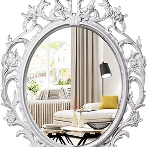 آینه دیواری بیضی عتیقه شیک JOHN'SDECOR - آینه تزئینی وینتیج برای اتاق نشیمن، اتاق خواب، حمام و راهرو | آینه دیواری شیک با قاب پلاستیکی برای دکوراسیون کلاسیک (کوچک)
