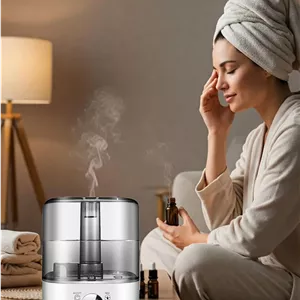 دستگاه بخور سرد 5 لیتری با قابلیت پخش اسانس، مناسب اتاق خواب، دستگاه بخور التراسونیک بی صدا، خاموشی خودکار، بدون فیلتر، فاقد BPA، حالت خواب برای کودک، اتاق خواب، گیاه، دفتر کار، خانه