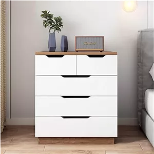 میز کنار تختی مدرن، کابینت ذخیره سازی چوبی با 5 کشو و صفحه رویی جادار برای وسایل کوچک خانگی، میز پاتختی ساده، کشو برای اتاق نشیمن، اتاق خواب، 203DG5 (سفید)