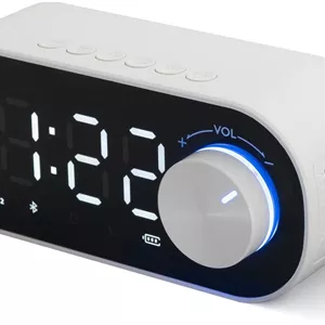 اسپیکر بلوتوث قابل حمل PowerPro G22 با صدای استریو HD 360 درجه و بیس فوق العاده، دارای ساعت زنگ دار دیجیتال، نمایشگر LED، چراغ شب، پشتیبانی از کابل AUX و شارژ USB برای مسافرت و استفاده در فضای باز (سفید)