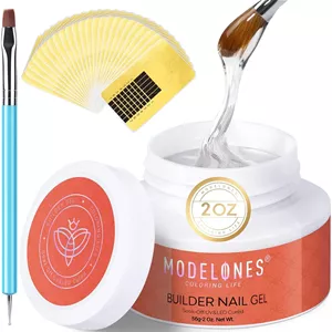 ژل بیلدر Modelones - کیت اکستنشن سخت 56 گرمی شفاف برای ناخن، ست مانیکور تقویت کننده اکریلیک با 100 عدد فرمر و برس دو منظوره برای DIY در خانه