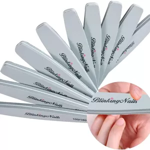 بلاک بافر ناخن BlinkingNails، سوهان اسفنجی و بافر برای مراقبت از ناخن، طراحی دو طرفه، درجه زبری 100/180، ابزار مانیکور حرفه ای، شکل زیتونی، رنگ خاکستری، بسته 10 عددی 