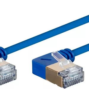 کابل شبکه اترنت Monoprice SlimRun Cat6A - آبی - 3 فوت | زاویه دار 90 درجه، 36AWG، S/STP