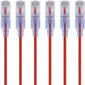 کابل شبکه باریک Monoprice SlimRun Cat6A - کابل اینترنت شبکه - RJ45، رشته ای، UTP، سیم مسی خالص، 30AWG، 15 سانتی متر، قرمز، بسته 10 عددی