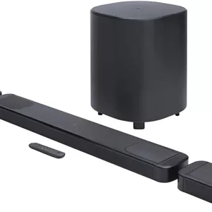 ساندبار 7.1.4 کاناله JBL BAR 1000MK2 با Dolby Atmos، DTS:X، بلندگوهای فراگیر بی‌سیم جداشدنی، توان خروجی 960 وات، ساب ووفر 10 اینچی، HDMI eARC و Wi-Fi