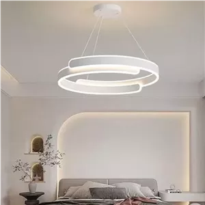 چراغ آویز مدرن LED با حلقه های اکریلیک رافین - لوستر آویز قابل تنظیم برای اتاق ناهارخوری، اتاق نشیمن، اتاق خواب و دفتر کار - چراغ سقفی آویز فلزی شیک