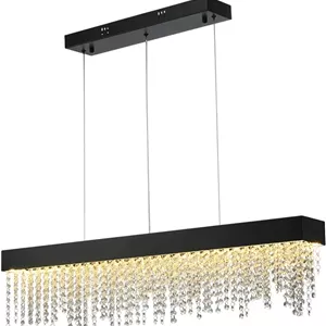 لوستر مستطیلی مدرن مناسب اتاق ناهارخوری، طلایی/کروم/مشکی، چراغ آویز LED - دکوراسیون منزل، نور آشپزخانه کریستالی، دکور مدرن، تک رنگ