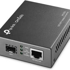 مبدل رسانه ای چند گیگابیتی SFP تی پی-لینک Omada10G، دارای 1 پورت RJ45 با قابلیت مذاکره خودکار 1G/2.5G/5G/10Gbps، مذاکره خودکار حالت انتقال نیمه دوطرفه/تمام دوطرفه، پورت FX از تعویض سریع پشتیبانی می کند (MC420L)