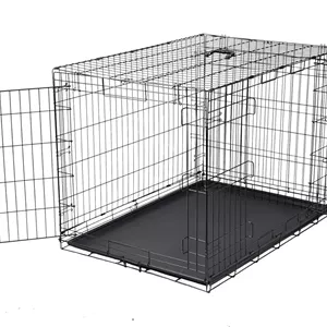 قفس سگ فلزی خیلی بزرگ آمازون بیسیکس به همراه سینی، قفس سگ بادوام و تاشو با درب دوتایی، مشکی، خیلی بزرگ 107 سانتی متر (42 اینچ)