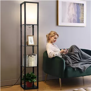 WAMBORY آباژور ایستاده قفسه دار، چراغ ایستاده با قفسه، چراغ ایستاده مدرن قفسه دار، چراغ قفسه نمایش با لامپ 3 دمای رنگ، چراغ قفسه کتاب گوشه ای برای اتاق خواب، اتاق نشیمن، دفتر