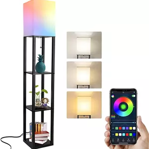 چراغ ایستاده VAODO با قفسه، قفسه مدرن 3 طبقه با لامپ RGB، چراغ ایستاده مدرن برای اتاق نشیمن، چراغ قفسه کتاب اتاق خواب