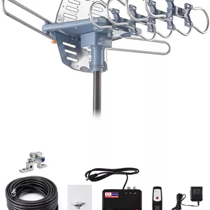 آنتن تلویزیون فضای باز Yeceny، آنتن HDTV دیجیتال تقویت شده و کابل کواکسیال 60 فوتی RG6، برد بلند 200 مایل، چرخش 360 درجه با کنترل از راه دور بی سیم، پشتیبانی از 4K 1080P برای 2 تلویزیون