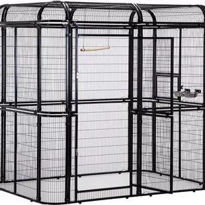 قفس پرنده بزرگ پیاده روی Egardenkart Aviary - قفس پرنده سنگین وزن در فضای باز برای طوطی ها، ماکائو، کانور، مرغ عشق، فنچ، مرغ مینا، عروس هلندی - قفس پرنده خانگی بادوام (مشکی)