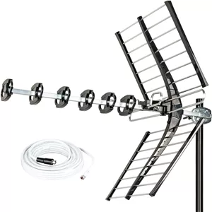 آنتن بیرونی HDTV VHF UHF با برد طولانی 200 مایل پنج ستاره ارتقا یافته، پشتیبانی از ATSC 3.0 و 4K