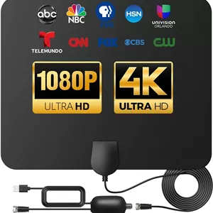آنتن تلویزیون داخلی دوربرد 900 مایل DAANT، تلویزیون هوشمند 4K 1080p مناسب فضای باز، پشتیبانی از دریافت سیگنال 360 درجه - کابل کواکسیال HDTV 16 فوتی