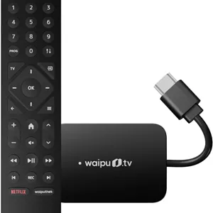 استیک waipu.tv (نسل دوم) | شامل ریموت کنترل با دکمه های شماره گیری سریع و نور پس زمینه | تلویزیون از طریق Wi-Fi | LAN | HDMI | 4K | HDR10  | Dolby Atmos | کوپن برای 3 ماه پرفکت پلاس