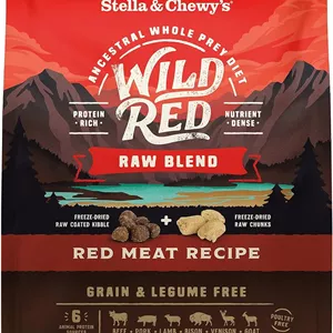 غذای خشک سگ Stella & Chewy's Wild Red Raw Blend Kibble - بدون غلات، غنی از پروتئین - دستور پخت گوشت قرمز، کیسه 21 پوندی