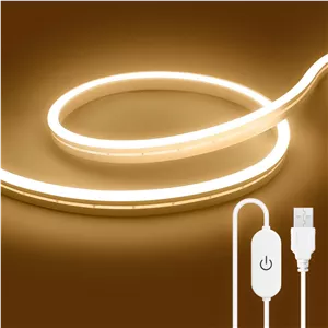 چراغ نواری LED لمسی USB، سفید گرم 3000K، 5 ولت، 3 متر، 360 LED، نور نئون با روشنایی بالا، نوار نئون ضد آب و دیمر پذیر برای آشپزخانه، اتاق، دکور تلویزیون (سفید گرم)