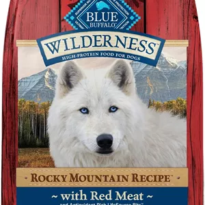 غذای خشک سگ مسن بلو بوفالو Wilderness Rocky Mountain Recipe با پروتئین بالا، طبیعی، گوشت قرمز با غلات، کیسه 28 پوندی