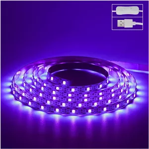 نوار ال ای دی بلک لایت 2 متری، 120 لامپ، کابل USB 1.5 متری، نوار بلک لایت انعطاف پذیر DC5V 10W، نوار نور UV غیر ضد آب برای فضای داخلی، دکور تلویزیون، مهمانی، هالووین