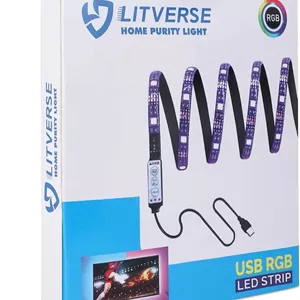 نوار نور ال ای دی پلاستیکی 2 متری LITVERSE | نوار نور ال ای دی RGB 5050 تغییر رنگ با کابل USB برای نور پس زمینه تلویزیون، اتاق خواب، قفسه کابینت (2 متر - تا 24 تا 34 اینچ - چند رنگ)