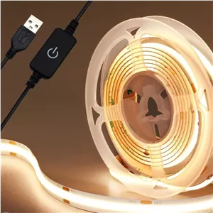 نوار ال ای دی COB با پورت USB و ولتاژ 5 ولت با کلید دیمر لمسی داخلی، نور سفید و سفید گرم، مناسب برای نورپردازی پس زمینه تلویزیون، تزئینات منزل و روشنایی نواری (سفید گرم، 3 متر)