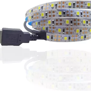 نوار چراغ ال ای دی 5 ولت 5 سانتی متری 0.5 متری با کابل USB، چراغ نواری SMD 3528 برای تزئین میز کریسمس، مناسب نور پس زمینه تلویزیون (سفید گرم، 0.5 متر با پورت USB)