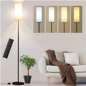 چراغ ایستاده آمیناک برای اتاق نشیمن - چراغ کف مدرن ایستاده با کنترل از راه دور، چراغ اتاق خواب LED برای هتل مطالعه، 4 دمای رنگ قابل تنظیم، سایه پارچه ای مشکی