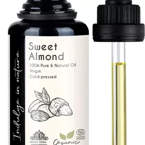 روغن بادام شیرین آروماترا - 100% خالص ارگانیک پرس سرد تصفیه نشده - برای صورت پوست مو بدن ناخن - 30 میلی لیتر