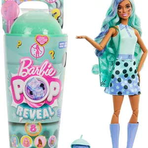 عروسک و لوازم جانبی باربی Pop Reveal سری Bubble Tea به همراه عروسک فشن و حیوان خانگی، شامل 8 سورپرایز تغییر رنگ، فنجان با قابلیت نگهداری (استایل ها ممکن است متفاوت باشند)، HTJ21