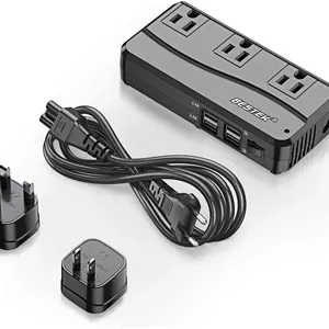 مبدل ولتاژ جهانی BESTEK 220V به 110V با شارژ USB چهار پورت 6 آمپر و آداپتور دوشاخه جهانی UK/AU/US/EU (مشکی)