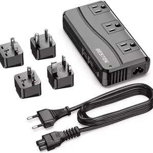 مبدل ولتاژ جهانی BESTEK، 100-220 ولت به 110 ولت، 250 وات با 4 پورت USB شارژ 6 آمپر، 3 پریز AC و آداپتور دوشاخه جهانی EU/UK/AU/US/India (مشکی)