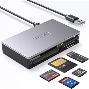 کارت خوان/نویسنده کارت حافظه هوشمند همه کاره USB، آداپتور چند کارته باریک، خواندن کارت های حافظه Smart Media, xD, SD, SDHC, SDXC, UHS-I, MMC, MS Pro Duo, CF, MD, دوربین برای ویندوز، مک، لینوکس