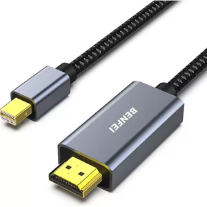 کابل مینی دیسپلی پورت به HDMI بنفی، 1.8 متری، بسته 2 عددی [4K@30Hz، بدنه آلومینیومی، روکش نایلونی بافته شده] سازگار با مک بوک ایر/پرو، مایکروسافت سرفیس پرو/داک، مانیتور، پروژکتور و غیره
