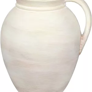 گلدان سرامیکی روستیک 18 سانتی‌متری با دسته، پارچ سفالی بژ سبک بوهمی، گلدان گل واabi-sabi برای دکوراسیون اتاق نشیمن روستیک، پیشخوان آشپزخانه، ورودی، میز و قفسه (بژ)