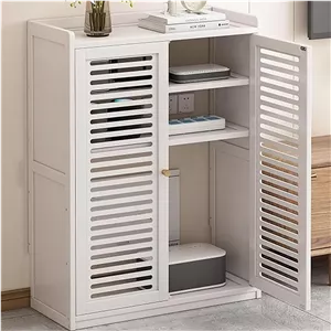 کابینت جعبه ذخیره سازی روتر وای فای بامبو، مخفی کننده مودم روتر ایستاده، کابینت ذخیره سازی رسانه خانگی برای دفتر (سفید، ارتفاع 97 سانتی متر)