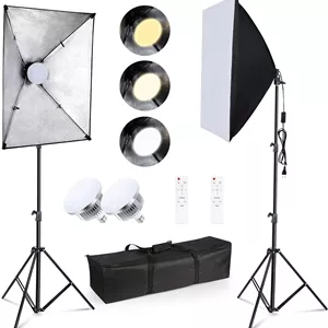 کیت نورپردازی سافت باکس eWINNER، نور استودیویی عکاسی 50x70 سانتی متر، رفلکتور و دمای رنگ قابل تنظیم، لامپ ال ای دی 150 وات * 2، تجهیزات عکس، پرتره، فشن، فیلمبرداری یوتیوب