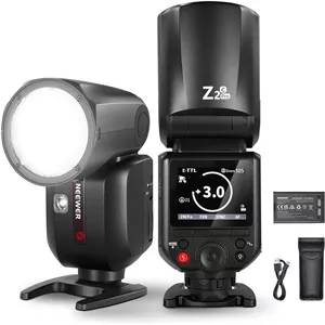فلاش گرد NEEWER Z2PRO-C 2.4G TTL سازگار با Canon، با قدرت 76Ws و سرعت 1/8000s HSS، دارای رابط کاربری ارتقا یافته، 2 لامپ مدلینگ، سوئیچ سریع TTL/M TCM، باتری 7.2V/3000mAh و 600 فلاش با قدرت کامل