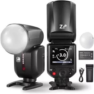 فلاش اسپیدلایت گرد NEEWER Z2-S 2.4G TTL سازگار با دوربین های سونی، 76 وات 1/8000 ثانیه HSS با دیفیوزر، 2 لامپ مدلینگ، رابط کاربری ارتقا یافته، کلید تغییر TTL/M، باتری 3000mAh، 600 فلاش با قدرت کامل