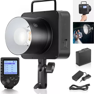 فلاش استودیویی 400 وات NEEWER Q4 به همراه تریگر QPRO-C سازگار با Canon، دارای HSS 1/8000، لامپ مدلینگ 30 وات، 400 فلاش با قدرت کامل، زمان بازیافت 0.01-1.2 ثانیه و باتری 21.6 ولت 2800 میلی آمپر ساعتی مناسب برای عکاسی عروسی