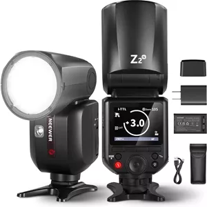 فلاش اسپیدلایت گرد NEEWER Z2-N 2.4G TTL برای نیکون، رابط کاربری ارتقا یافته، 2 لامپ مدلینگ قابل تنظیم، کلید TCM تغییر سریع TTL/M، اسپیدلایت 76Ws با سرعت 1/8000 ثانیه HSS باتری 7.4V/2600mAh با 480 فلاش با قدرت کامل