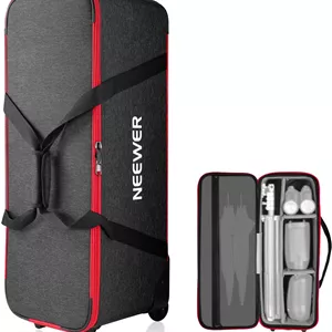 کیف ترولی تجهیزات استودیوی عکس NEEWER، 77x28x27 سانتی متر، کیف رولی سه پایه با چرخ/بند/محفظه بالشتک دار/دسته برای پایه های نور، فلاش ها، لوازم جانبی عکس، PB005