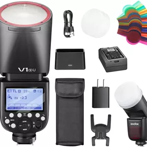 فلاش گودکس V1S U برای دوربین سونی، اسپیدلایت سر گرد گودکس V1S U با باتری گودکس VB26 کیت V1S U برای عکاسی پرتره، رویداد، مسافرت، عروسی
