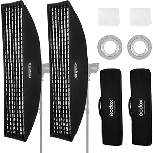 گودکس 2 عدد سافت باکس نواری لانه زنبوری 30x120 سانتی متر با مانت بوئنز، سافت باکس نواری جداشدنی با اسپید رینگ مانت بوئنز، سافت باکس گرید منحنی برای عکاسی استودیویی، فلاش، پرتره و محصول