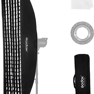 سافت باکس استریپ لانه زنبوری قابل حمل Godox FW30120CM / 30x120 سانتی متر با مانت بوئنز، اسپید رینگ و پارچه لنز، جعبه سافت باکس استریپ گرید برای نور فلاش استودیویی، استودیو عکس
