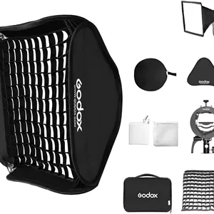 سافت باکس تاشو 60x60 سانتی متری گودکس و گرید با براکت اسپیدلایت Godox S2 S-Type، مانت Bowens و کیف حمل برای فلاش های سری Godox V1 AD200Pro AD400Pro AD200 V860II TT685 TT600 و سایر فلاش ها