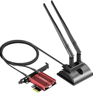 کارت شبکه GLOTRENDS WiFi 6E PCIe با آنتن اکستنشن 2 متری برای کامپیوتر رومیزی، تراشه Intel AX210، 802.11ax، بلوتوث 5.3، پشتیبانی از ویندوز 11/10/لینوکس، پشتیبانی از مادربرد Intel/AMD