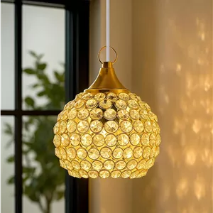 چراغ آویز کریستالی Homesake - چراغ سقفی مدرن، دکوراسیون شیک منزل، نور سفید گرم، مناسب اتاق نشیمن، اتاق خواب، طراحی معاصر، لوستر کریستالی تزئینی، روشنایی بهبود خانه (طلایی)