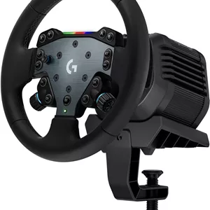 سیستم Logitech G RS50، مجموعه فرمان مسابقه شبیه ساز 3 تکه - پایه فرمان RS50 با درایو مستقیم 8 نیوتن متر، هاب فرمان RS با 13 دکمه و فرمان گرد RS 11 اینچی - برای کامپیوتر