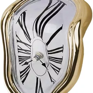 ساعت ذوب شونده گودرن، ساعت سالوادور دالی ذوب شده برای دکوراسیون منزل و دفتر کار، ساعت رومیزی و قفسه دیواری، ساعت رومی، دکور اتاق خنده دار، هدیه خلاقانه - طلایی